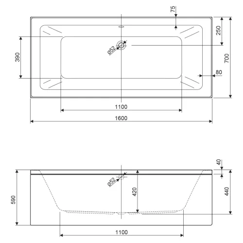 Акриловая ванна CEZARES PLANE MINI-W37, Выбрать размер: 160х70, изображение 3