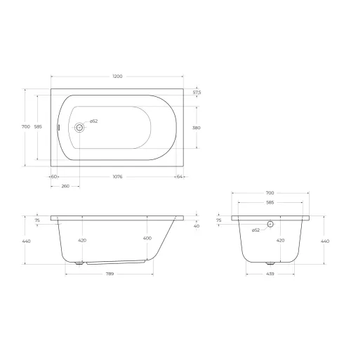 Акриловая ванна CEZARES ECO-W37, Выбрать размер: 120х70, изображение 3
