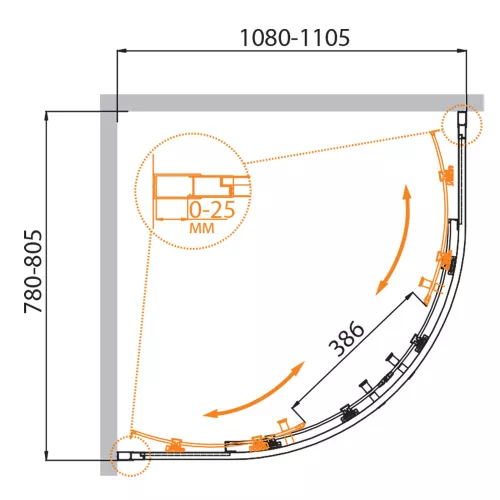Душевой уголок CEZARES MOLVENO-RH-2-P-Cr, Цвет стекла: рифленое, Цвет профиля: Хром, Выбрать размер: 110х80, изображение 6
