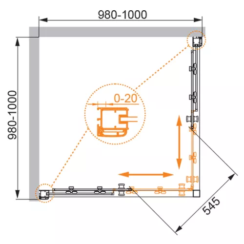 Душевой уголок CEZARES ANIMA-W-A-2-C-Cr, Цвет стекла: прозрачное, Цвет профиля: Хром, Выбрать размер: 100х100, изображение 3