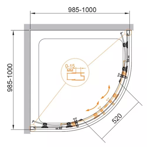Душевой уголок CEZARES ECO-O-R-2-C-NERO, Цвет стекла: прозрачное, Цвет профиля: Черный, Выбрать размер: 100х100, изображение 3