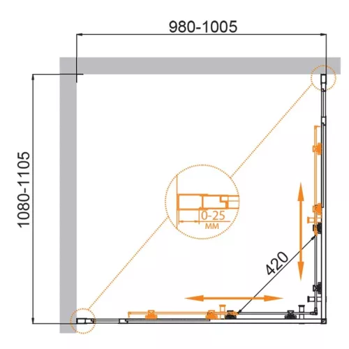 Душевой уголок CEZARES MOLVENO-AH-22-C-Cr-IV УГЛОВОЙ, Цвет стекла: прозрачное, Цвет профиля: Хром, Монтаж: В угол, Выбрать размер: 110х100, изображение 3