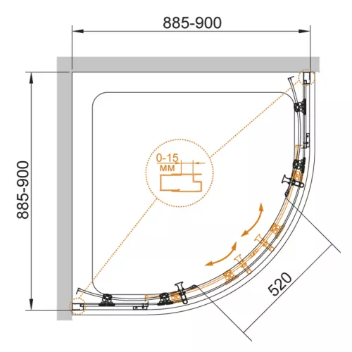 Душевой уголок CEZARES ECO-O-R-2-90-C-Cr, Цвет стекла: прозрачное, Цвет профиля: Хром, Выбрать размер: 90х90, изображение 5