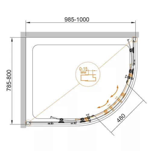 Душевой уголок CEZARES ECO-O-RH-2-C-Cr, Цвет профиля: Хром, Выбрать размер: 100х80, изображение 5