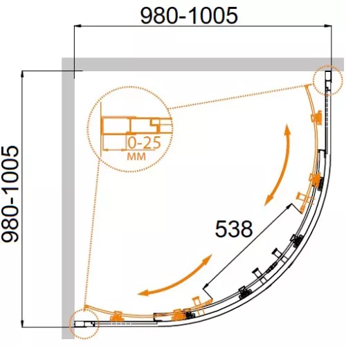 Душевой уголок CEZARES MOLVENO-R-2-C-Cr-IV, Цвет стекла: прозрачное, Цвет профиля: Хром, Выбрать размер: 100х100, изображение 7