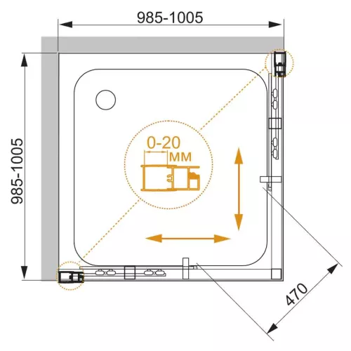 Душевой уголок CEZARES MOMENTO-A-2-C-Cr, Цвет профиля: Хром, Выбрать размер: 100х100, изображение 3