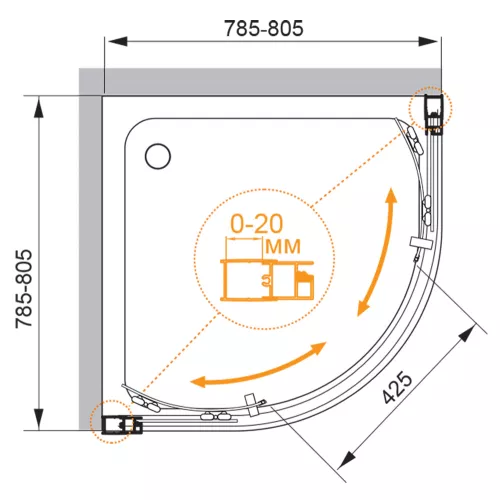 Душевой уголок CEZARES MOMENTO-R-2-C-Cr, Цвет стекла: прозрачное, Цвет профиля: Хром, Выбрать размер: 80х80, изображение 4
