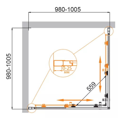 Душевой уголок CEZARES MOLVENO-A-2-C-Cr-IV, Цвет стекла: прозрачное, Цвет профиля: Хром, Выбрать размер: 100х100, изображение 4