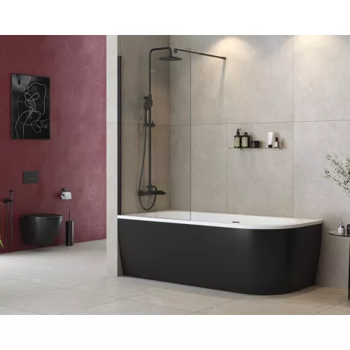 Душевая шторка на ванну CEZARES LIBERTA-V-1-90/155-C-NERO, Цвет стекла: Прозрачный, Цвет профиля: Черный, Выбрать размер: 90