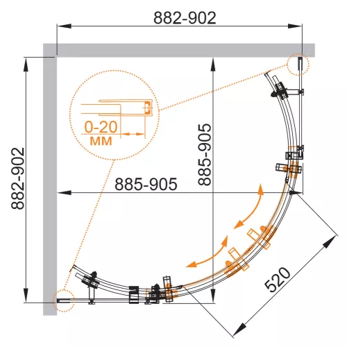 Душевой уголок CEZARES STYLUS-O-M-R-2-C-Cr, Цвет профиля: Хром, Выбрать размер: 90х90, изображение 6