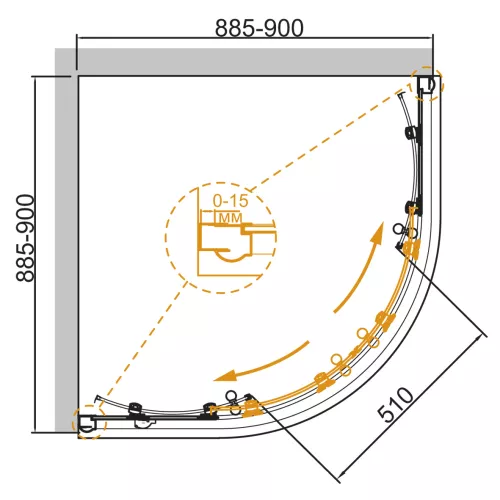Душевой уголок CEZARES GIUBILEO-R-2-SCORREVOLE-C-G, Цвет стекла: прозрачное, Цвет профиля: Золото, Выбрать размер: 90х90, изображение 3