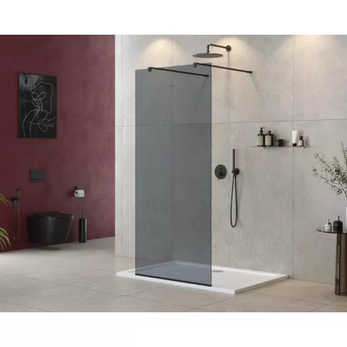 Душевая перегородка CEZARES LIBERTA-L-2-GR-NERO, Цвет стекла: тонированное, Цвет профиля: Черный, Выбрать размер: 100