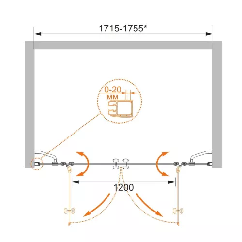 Душевая дверь CEZARES ELENA-W-B-22-C-Cr, Цвет стекла: Прозрачный, Цвет профиля: Хром, Выбрать размер: 180, изображение 6