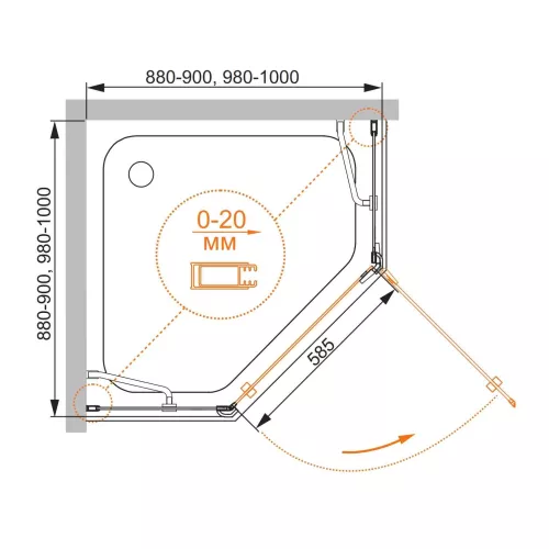 Душевой уголок CEZARES BERGAMO-W-P-1-C-Cr-L/R-IV, Цвет профиля: Хром, Выбрать размер: 100х100, Ориентация: левая, изображение 4