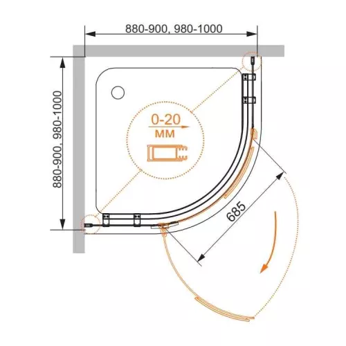 Душевой уголок CEZARES BERGAMO-W-R-1-ARCO-C-Cr-L-IV, Цвет профиля: Хром, Выбрать размер: 90х90, Ориентация: левая, изображение 2