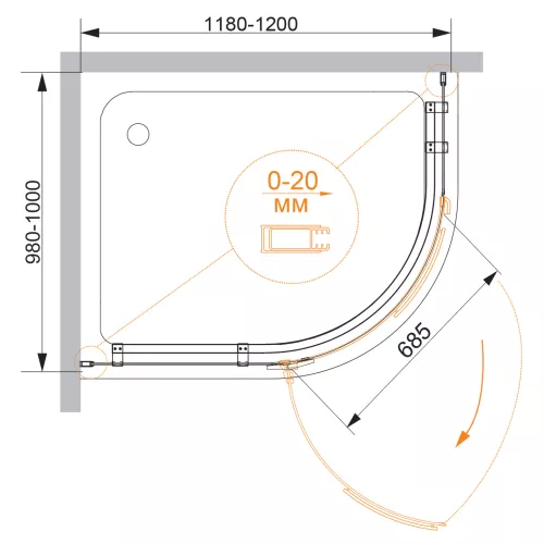 Душевой уголок CEZARES BERGAMO-W-RH-1-ARCO-C-Cr-L/R-IV, Цвет профиля: Хром, Выбрать размер: 120х100, Ориентация: левая, изображение 2