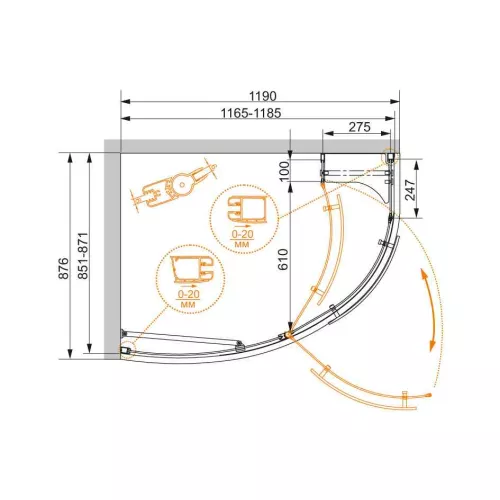 Душевой уголок CEZARES ELENA-W-RH-1-120/90-C-Cr-L/R, Цвет профиля: Хром, Выбрать размер: 120х90, Ориентация: левая, изображение 3