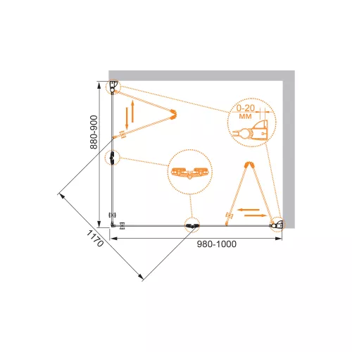 Душевой уголок CEZARES ELENA-W-ASH-2-C-Cr, Цвет стекла: Прозрачный, Цвет профиля: Хром, Выбрать размер: 100х90, изображение 3