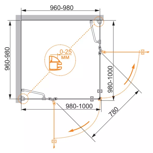 Душевой уголок CEZARES VERONA-W-A-2-P-Cr, Цвет стекла: матовое, Цвет профиля: Хром, Выбрать размер: 100х100, изображение 2