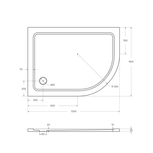 Поддон SMC CEZARES TRAY-M-RH-120/90-550-35-W-L/R, Высота поддона: Низкий, Выбрать размер: 120х90, Ориентация: левая, изображение 2