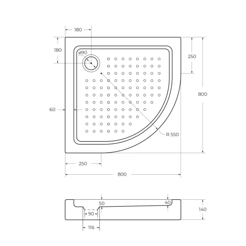Акриловый поддон CEZARES TRAY-A-R-80-550-15-W, Высота поддона: Средний, Выбрать размер: 80х80, изображение 3