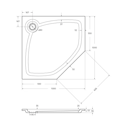 Поддон из искусственного мрамора CEZARES TRAY-S-P-100-56-W, Высота поддона: Низкий, Выбрать размер: 100х100, изображение 2