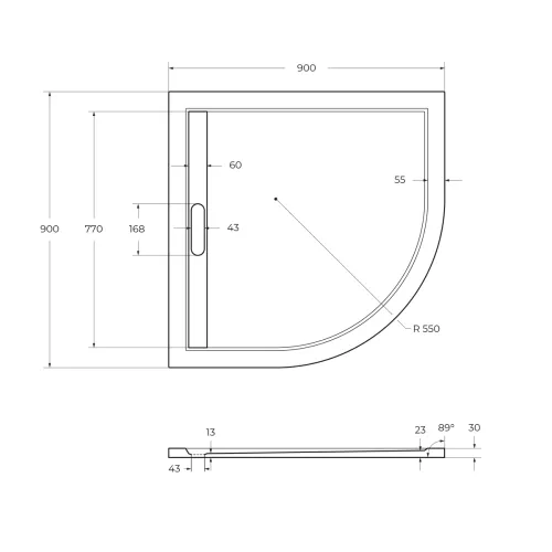 Поддон из искусственного мрамора CEZARES TRAY-AS-R-90-30-NERO, Высота поддона: Низкий, Выбрать цвет: чёрный матовый, Выбрать размер: 90х90, изображение 3