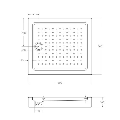 Акриловый поддон CEZARES TRAY-A-AH-15-W, Высота поддона: Средний, Выбрать размер: 90х80, изображение 3
