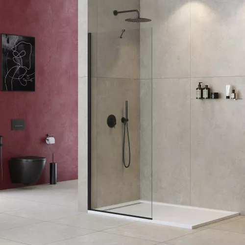 Душевая перегородка универсальная LIBERTA-L-1-TB-C-NERO, Цвет стекла: прозрачное, Цвет профиля: Черный, Выбрать размер: 100