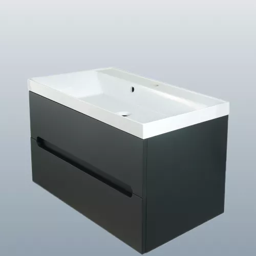 Тумба подвесная  ACWEN TORNO черная матовая с раковиной  черная/белая, Выбрать цвет: Черный матовый, Выбрать размер: 80, Внешний вид: с белой раковиной, изображение 5