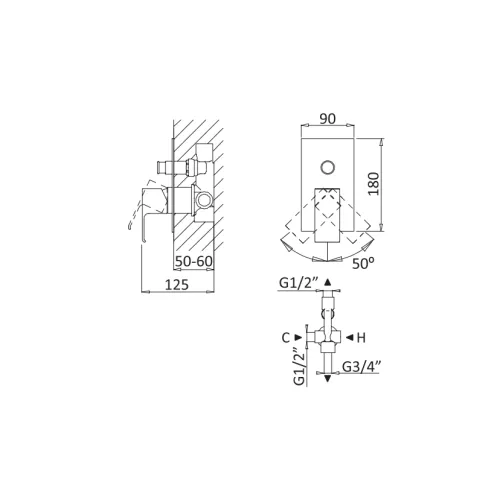 Встраиваемый смеситель для душа CEZARES PORTA-VDIM-NOP, изображение 2