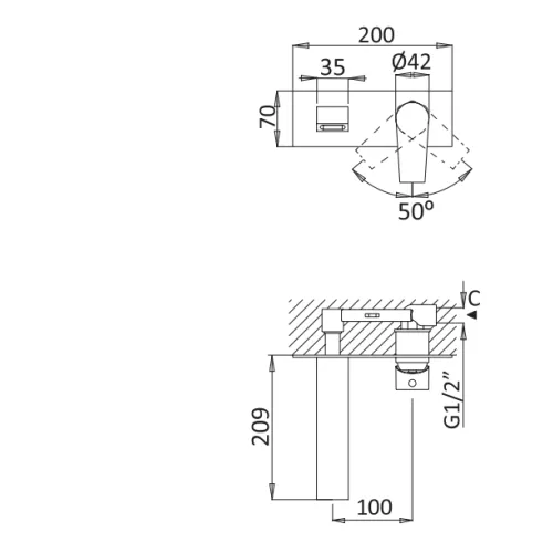 Встраиваемый смеситель для раковины CEZARES NAUTIC-BLI-01-W0, изображение 2
