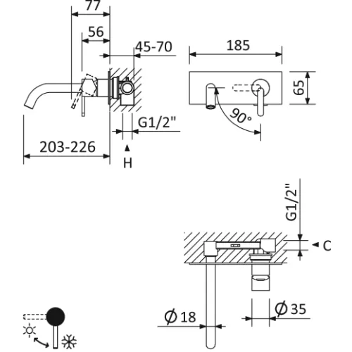 Смеситель для раковины встраиваемый CEZARES LEAF-BLI1-L-NOP, изображение 7