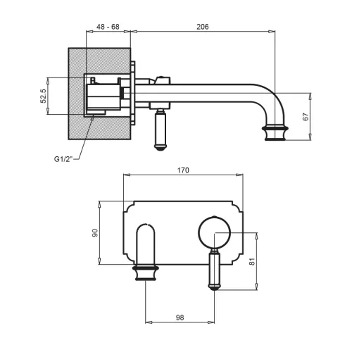 Смеситель для раковины встраиваемый CEZARES APHRODITE APHRODITE-BLSM2-03/24-Bi, изображение 2