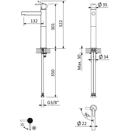 Смеситель для раковины CEZARES LEAF-LC1-L-NOP, изображение 4