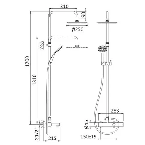Душевая стойка с верхним и ручным душем CEZARES CZR-B-CVD-SR, Выбрать цвет: Хром, изображение 2