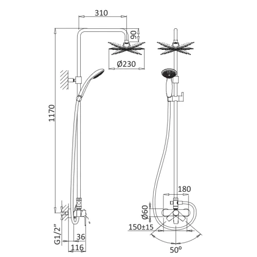 Душевая стойка CEZARES NAUTIC-CD-BIO, изображение 2