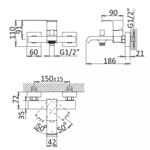 Смеситель для ванны и душа CEZARES PORTA-VM-NOP, изображение 2