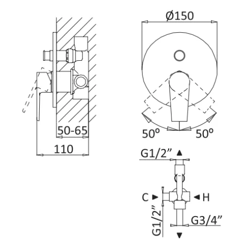 Встраиваемый смеситель для душа CEZARES NAUTIC-VDIM-BIO, изображение 2