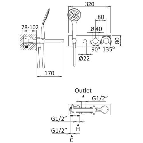 Встраиваемый термостатический смеситель для ванны и душа однорычажный CEZARES CZR-B-VDM1-T-NOP, изображение 2
