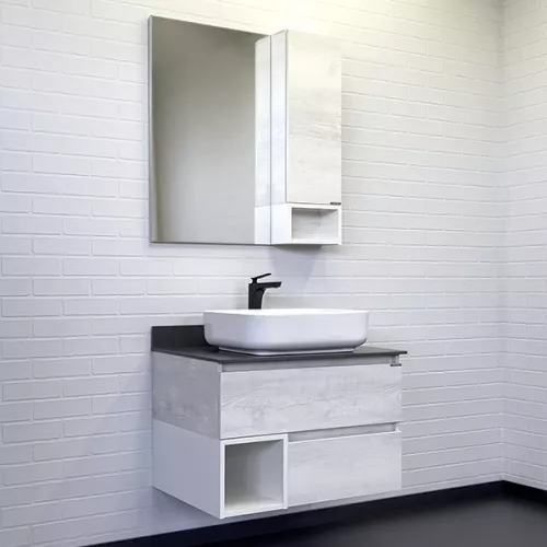 Тумба-умывальник Comforty Прага-75 дуб белый с графитовой столешницей с раковиной, Внешний вид: раковина Comforty T-Y9378, изображение 4