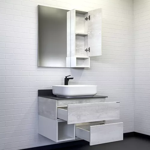 Тумба-умывальник Comforty Прага-75 дуб белый с графитовой столешницей с раковиной, Внешний вид: раковина Comforty T-Y9378, изображение 5