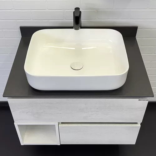 Тумба-умывальник Comforty Прага-75 дуб белый с графитовой столешницей с раковиной, Внешний вид: раковина Comforty T-Y9378, изображение 2