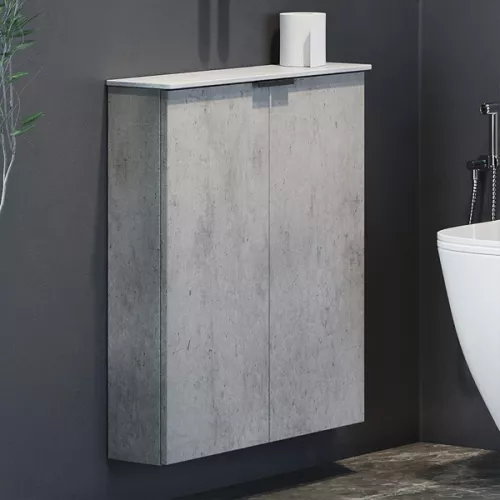 Шкаф подвесной Comforty Моно-60 бетон светлый с белой столешницей, изображение 2