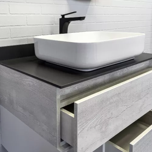 Тумба-умывальник Comforty Прага-75 дуб белый с графитовой столешницей с раковиной, Внешний вид: раковина Comforty T-Y9378, изображение 3