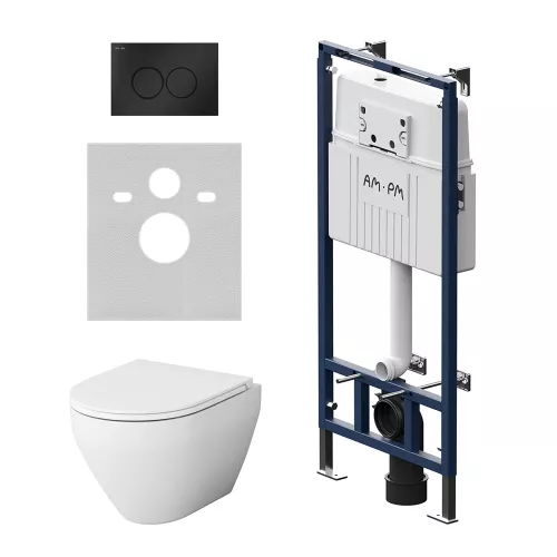 AM.PM  Инсталляция MasterFit с клав L черн мат с подвес унит Spirit V2.0 FlashClean с сид м/л