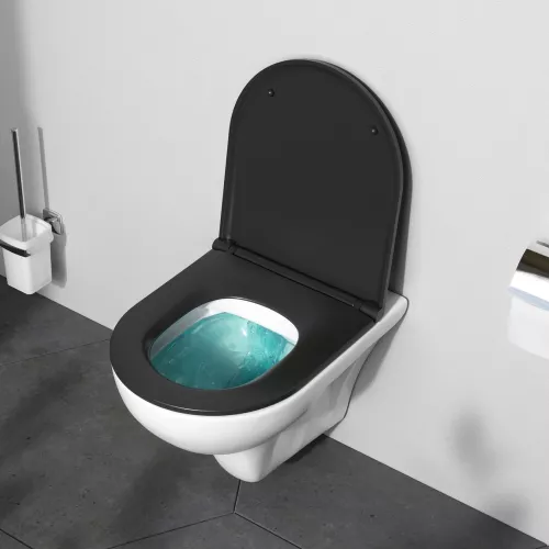 AM.PM  Gem подвесной унитаз FlashClean с черным матовым сиденьем микролифт, изображение 3