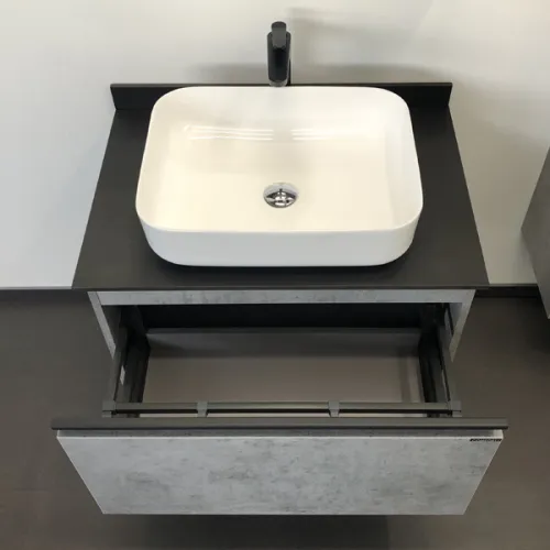 COMFORTY. Тумба-умывальник "Эдинбург" бетон светлый с черной столешницей, с раковиной COMFORTY, Выбрать цвет: Бетон светлый, Выбрать размер: 75, Комплектация: раковина Comforty T-Y9378, изображение 2