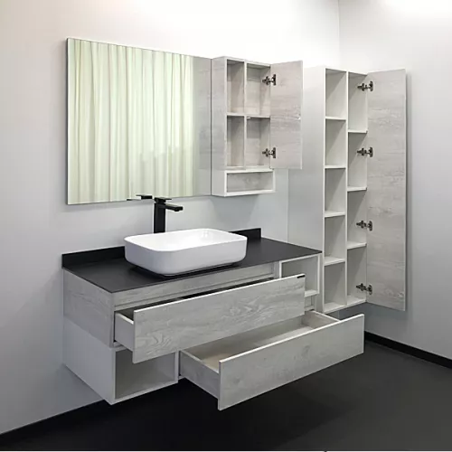 Тумба-умывальник Comforty Прага-120 дуб белый с графитовой столешницей с раковиной, Внешний вид: раковина Comforty T-Y9378, изображение 3