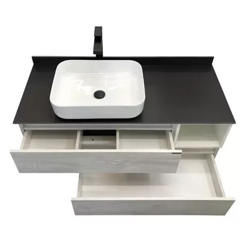 Тумба-умывальник Comforty Прага-120 дуб белый с графитовой столешницей с раковиной, Внешний вид: раковина Comforty T-Y9378, изображение 2